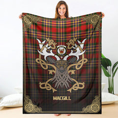 Clan MacGill Modern Tartan Crest Premium Blanket Celtic Stag Style YV39 Clan MacGill Tartan Today   