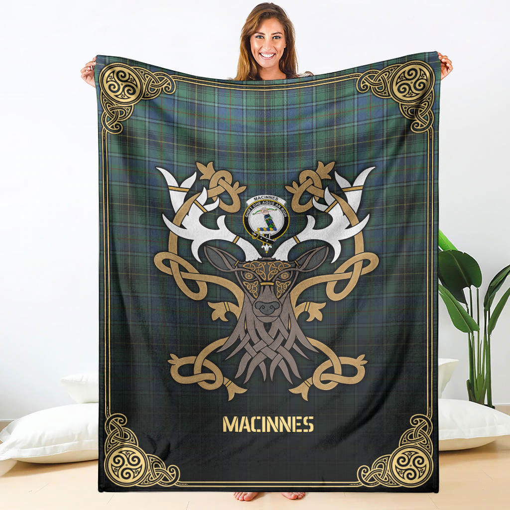 Clan MacInnes Ancient Tartan Crest Premium Blanket Celtic Stag Style VB93 Clan MacInnes Tartan Today   