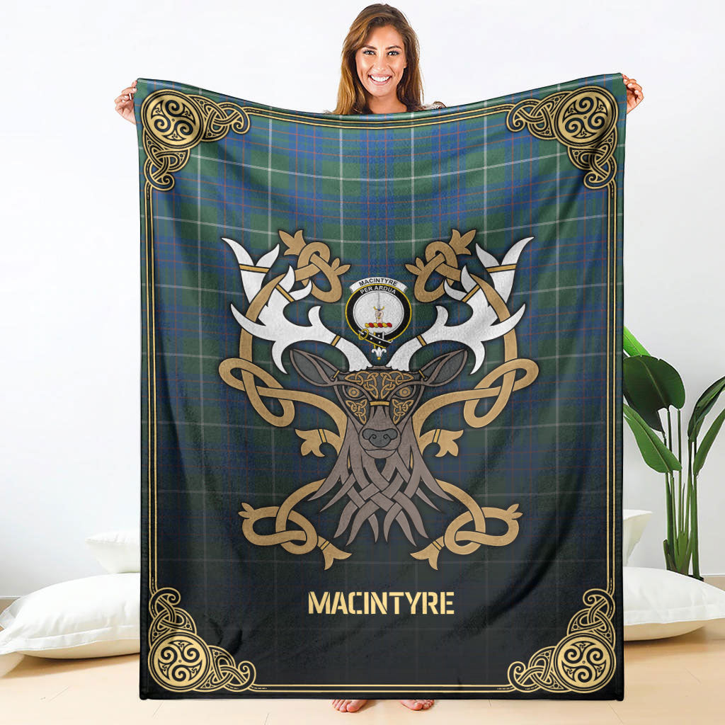 Clan MacIntyre Hunting Ancient Tartan Crest Premium Blanket Celtic Stag Style BA82 Clan MacIntyre Tartan Today   