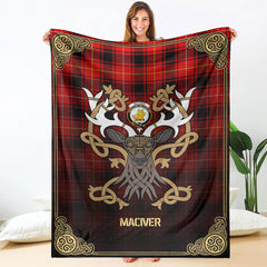 Clan MacIver Modern Tartan Crest Premium Blanket Celtic Stag Style TS76 Clan Hall Tartan Today   