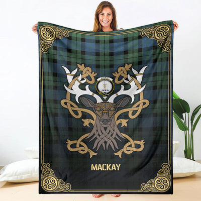 Clan MacKay Ancient Tartan Crest Premium Blanket Celtic Stag Style DA84