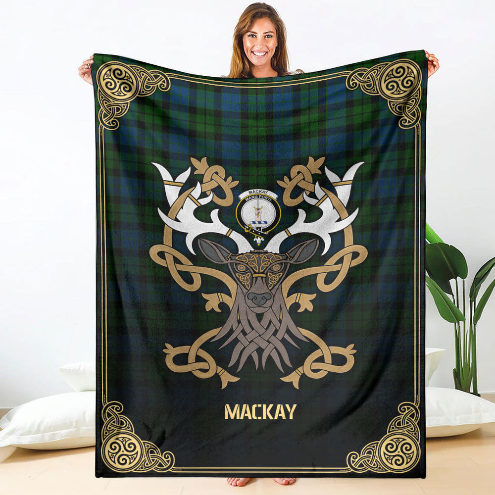 Clan MacKay Modern Tartan Crest Premium Blanket Celtic Stag Style RN11 Clan MacKay Tartan Today   