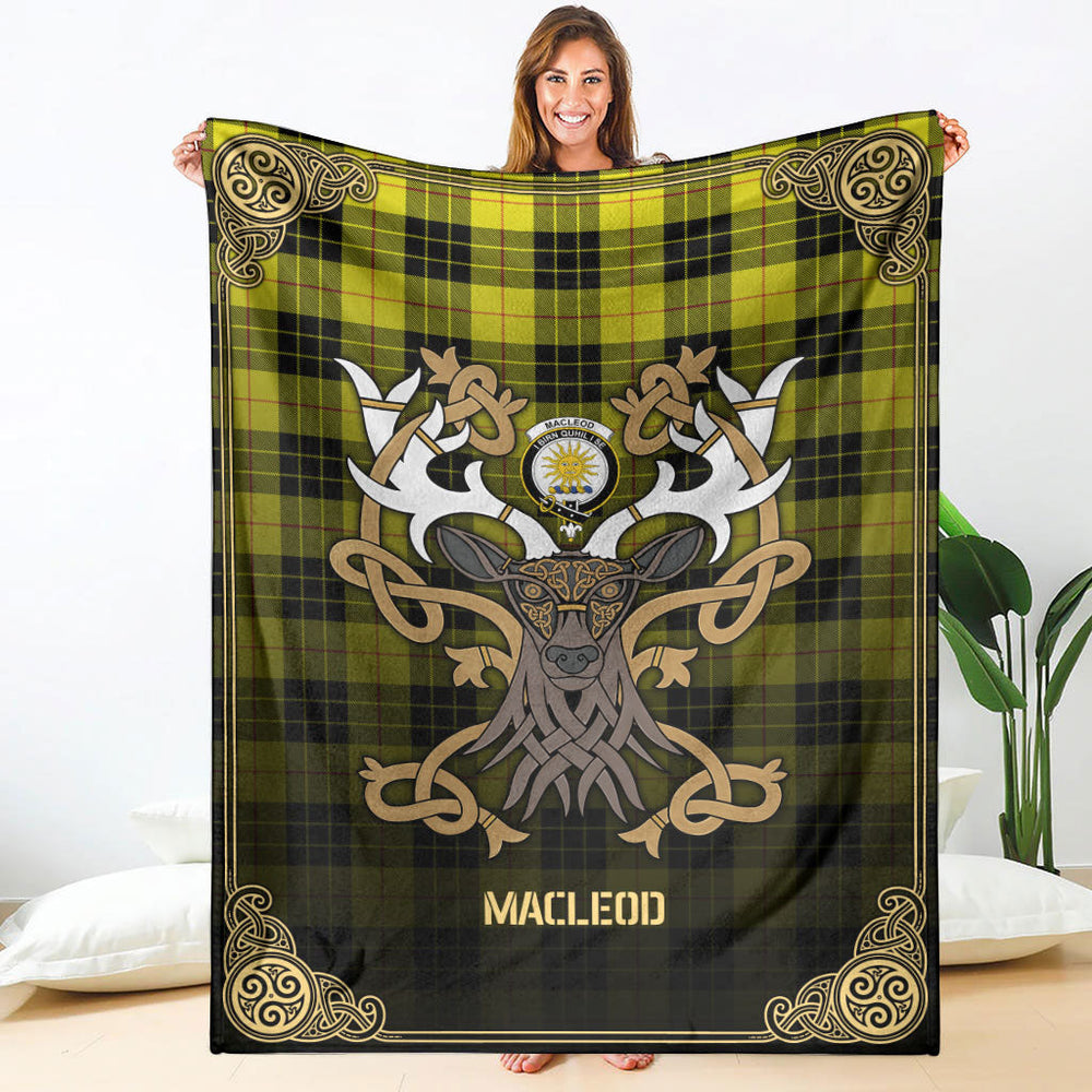 Clan MacLeod of Lewis Modern Tartan Crest Premium Blanket Celtic Stag Style TE40 Clan Hall Tartan Today   