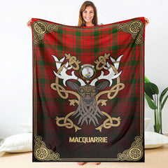 Clan MacQuarrie Tartan Crest Premium Blanket Celtic Stag Style XV27 Clan MacQuarrie Tartan Today   