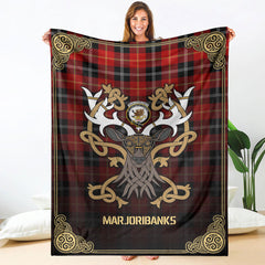 Clan Marjoribanks Tartan Crest Premium Blanket Celtic Stag Style CW59 Clan Marjoribanks Tartan Today   