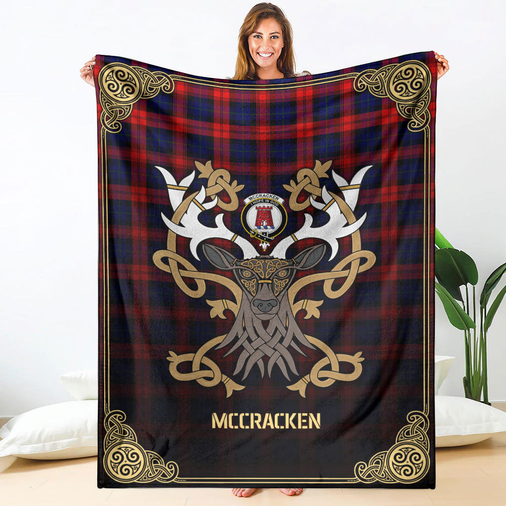 Clan McCracken Tartan Crest Premium Blanket Celtic Stag Style JP43 Clan Hall Tartan Today   
