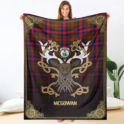 Clan McGowan Tartan Crest Premium Blanket Celtic Stag Style ZS34