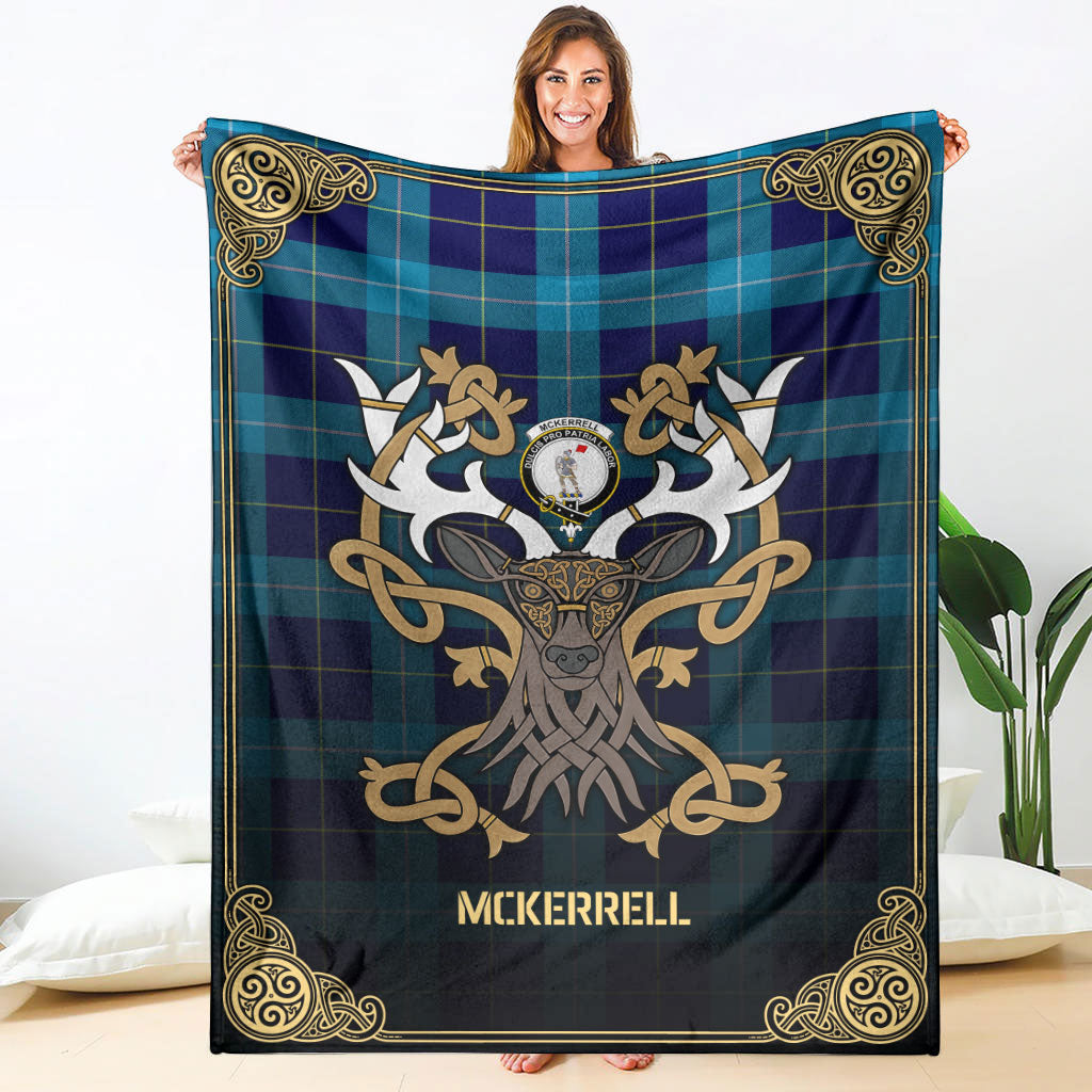 Clan McKerrell Tartan Crest Premium Blanket Celtic Stag Style XY62 Clan Kerr Tartan Today   