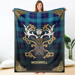 Clan McKerrell Tartan Crest Premium Blanket Celtic Stag Style XY62 Clan Kerr Tartan Today   