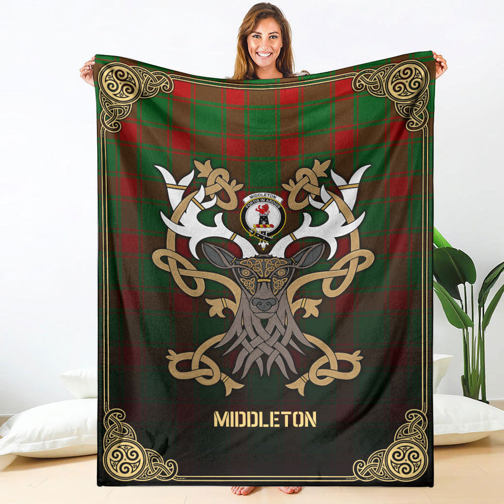 Clan Middleton Modern Tartan Crest Premium Blanket Celtic Stag Style JI61 Clan Middleton Tartan Today   