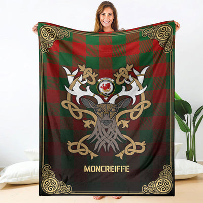 Clan Moncreiffe (or Moncreiff) Tartan Crest Premium Blanket Celtic Stag Style