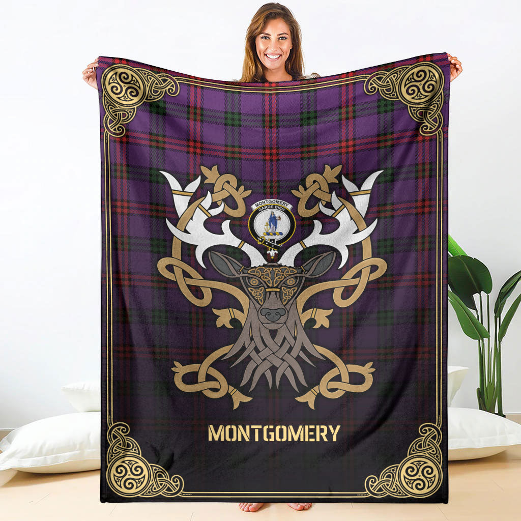 Clan Montgomery Modern Tartan Crest Premium Blanket Celtic Stag Style UG97 Clan Montgomery Tartan Today   