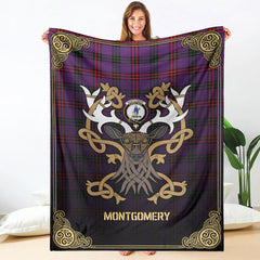 Clan Montgomery Modern Tartan Crest Premium Blanket Celtic Stag Style UG97 Clan Montgomery Tartan Today   