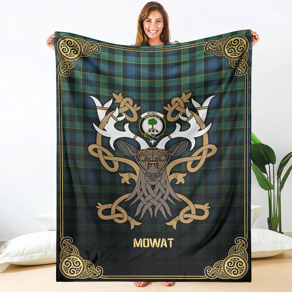 Clan Mowat Ancient Tartan Crest Premium Blanket Celtic Stag Style TJ98 Clan Mow Tartan Today   