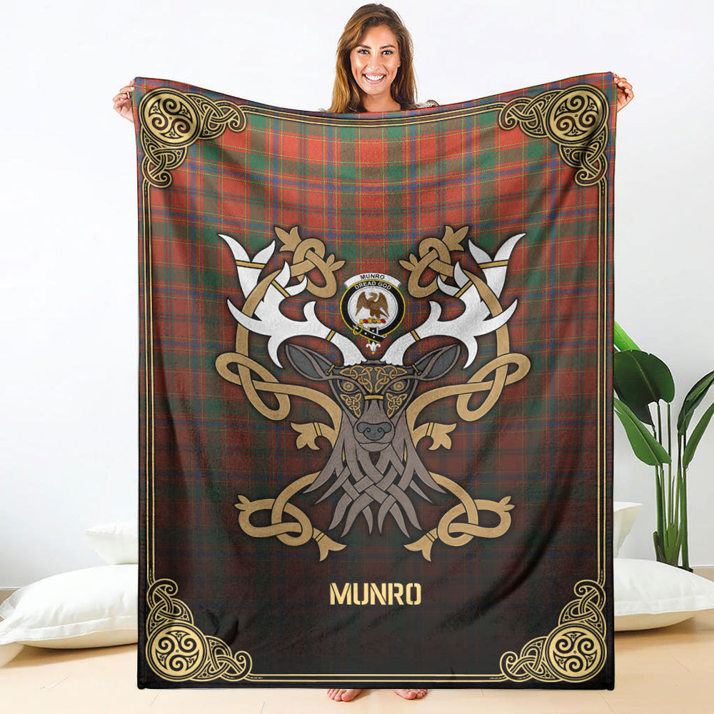 Clan Munro Ancient Tartan Crest Premium Blanket Celtic Stag Style YC89 Clan Munro Tartan Today   