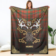 Clan Munro Ancient Tartan Crest Premium Blanket Celtic Stag Style YC89 Clan Munro Tartan Today   