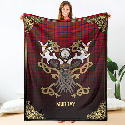 Clan Murray (of Dysart) Tartan Crest Premium Blanket Celtic Stag Style HK95