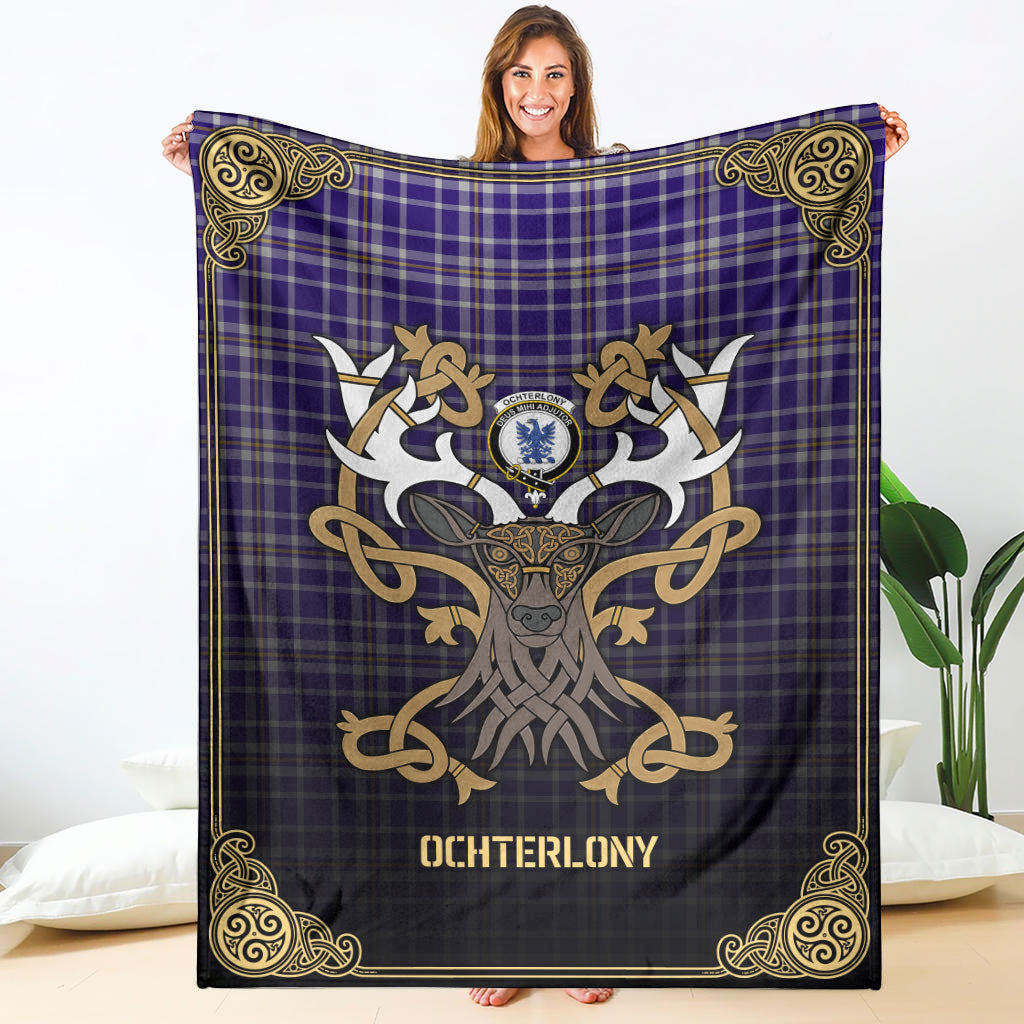 Clan Ochterlony Tartan Crest Premium Blanket Celtic Stag Style EB54 Clan Ochterlony/ Ochterlonie Tartan Today   