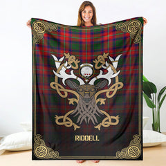 Clan Riddell Tartan Crest Premium Blanket Celtic Stag Style UD40 Clan Riddell Tartan Today   