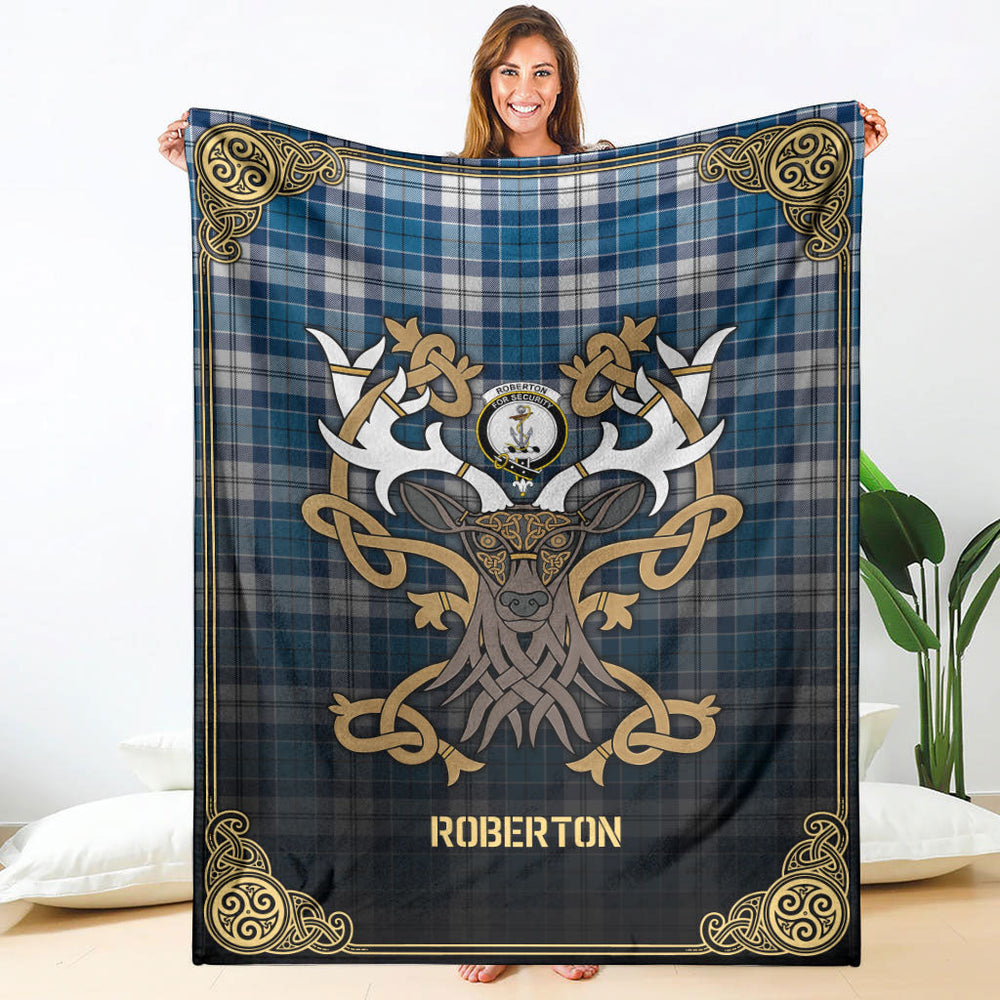 Clan Roberton Tartan Crest Premium Blanket Celtic Stag Style OJ99 Clan Roberton Tartan Today   