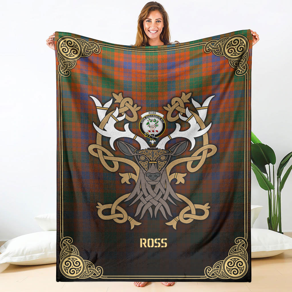 Clan Ross Ancient Tartan Crest Premium Blanket Celtic Stag Style VN72 Clan Ross Tartan Today   