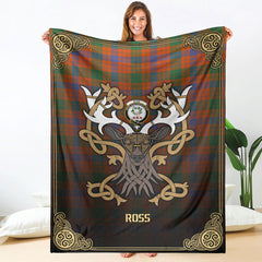 Clan Ross Ancient Tartan Crest Premium Blanket Celtic Stag Style VN72 Clan Ross Tartan Today   