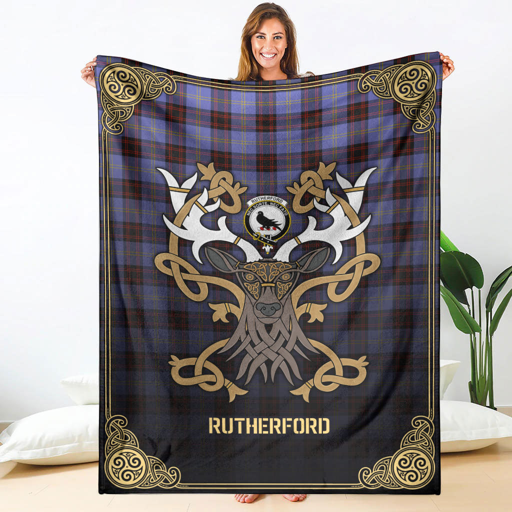 Clan Rutherford Tartan Crest Premium Blanket Celtic Stag Style ED28 Clan Rutherford Tartan Today   