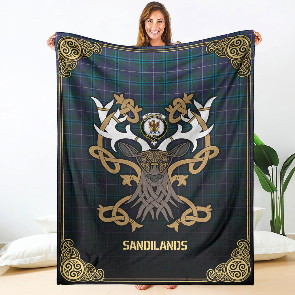 Clan Sandilands Tartan Crest Premium Blanket Celtic Stag Style HN26 Clan Sandilands Tartan Today   