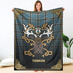 Clan Thomson Blue Tartan Crest Premium Blanket Celtic Stag Style ZB13 Clan Thomson Tartan Today   