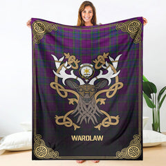 Clan Wardlaw Modern Tartan Crest Premium Blanket Celtic Stag Style KC64 Clan Wardlaw Tartan Today   