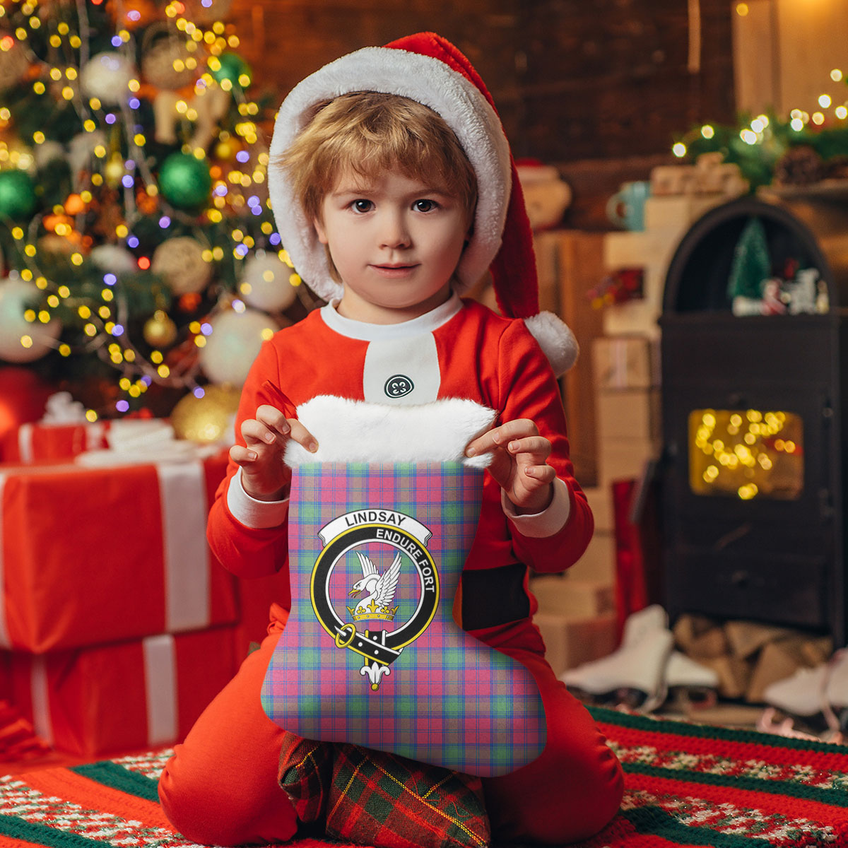 Clan Lindsay Ancient Tartan Crest Christmas Stocking ZP67 Lindsay Ancient Tartan Tartan Stocking   