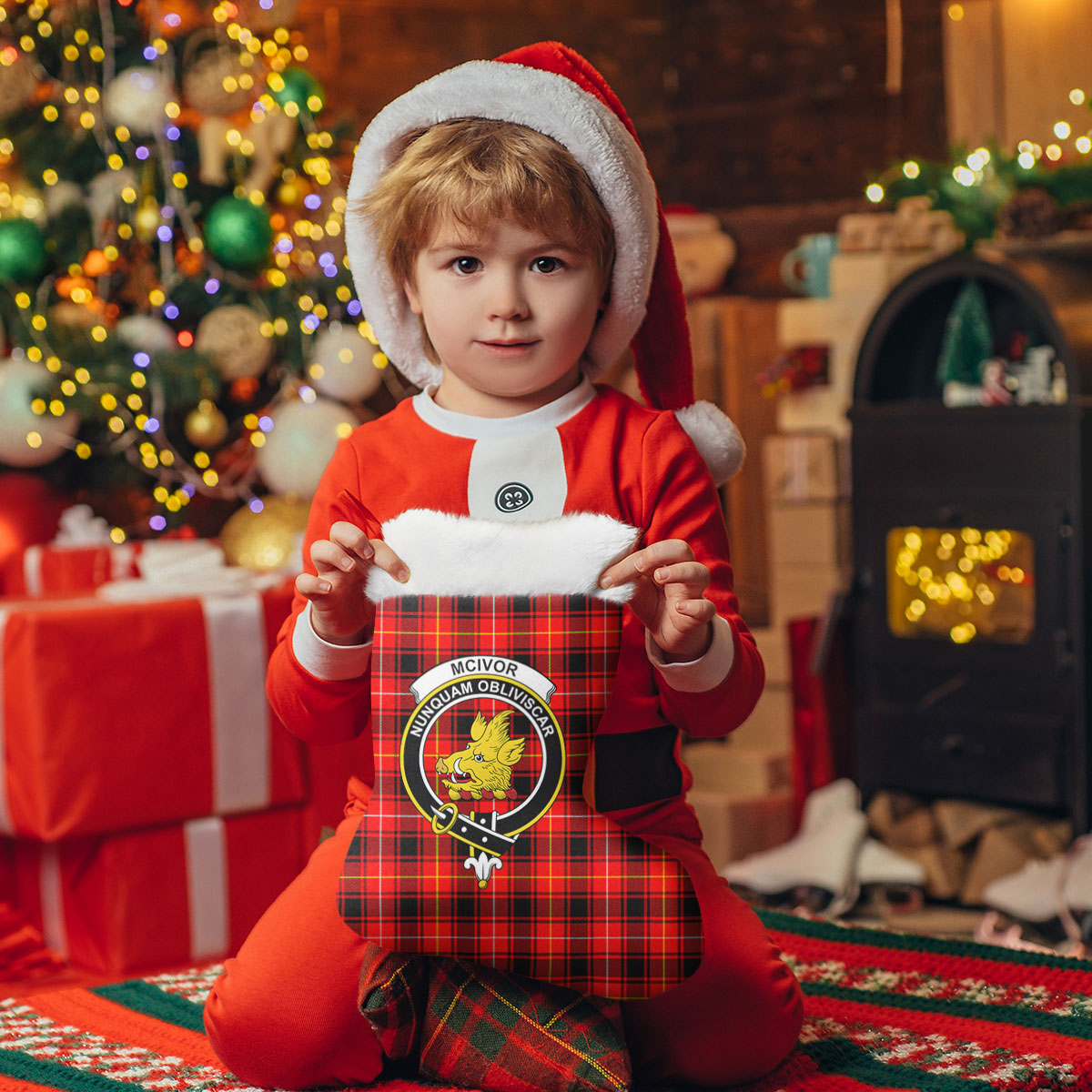 Clan McIvor Tartan Crest Christmas Stocking EV95 McIvor Tartan Tartan Stocking   