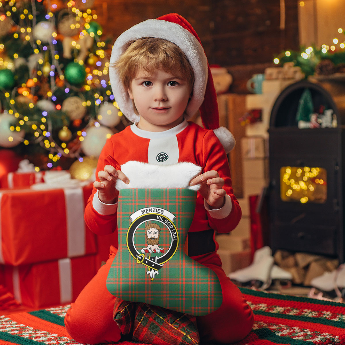 Clan Menzies Green Ancient Tartan Crest Christmas Stocking ZA92 Menzies Green Ancient Tartan Tartan Stocking   