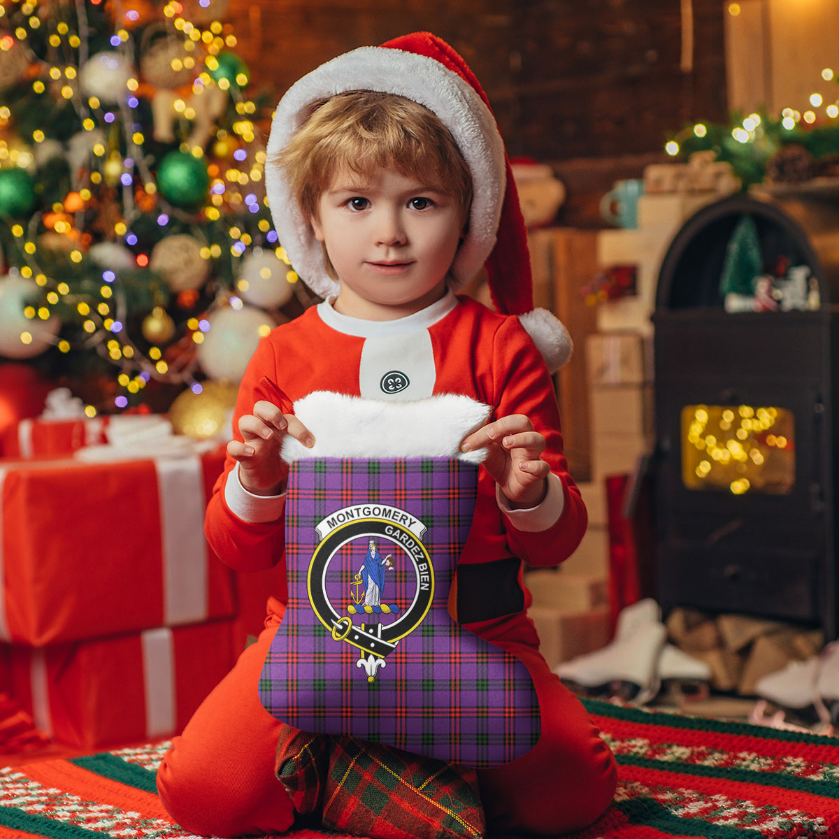 Clan Montgomery Modern Tartan Crest Christmas Stocking MT70 Montgomery Modern Tartan Tartan Stocking   