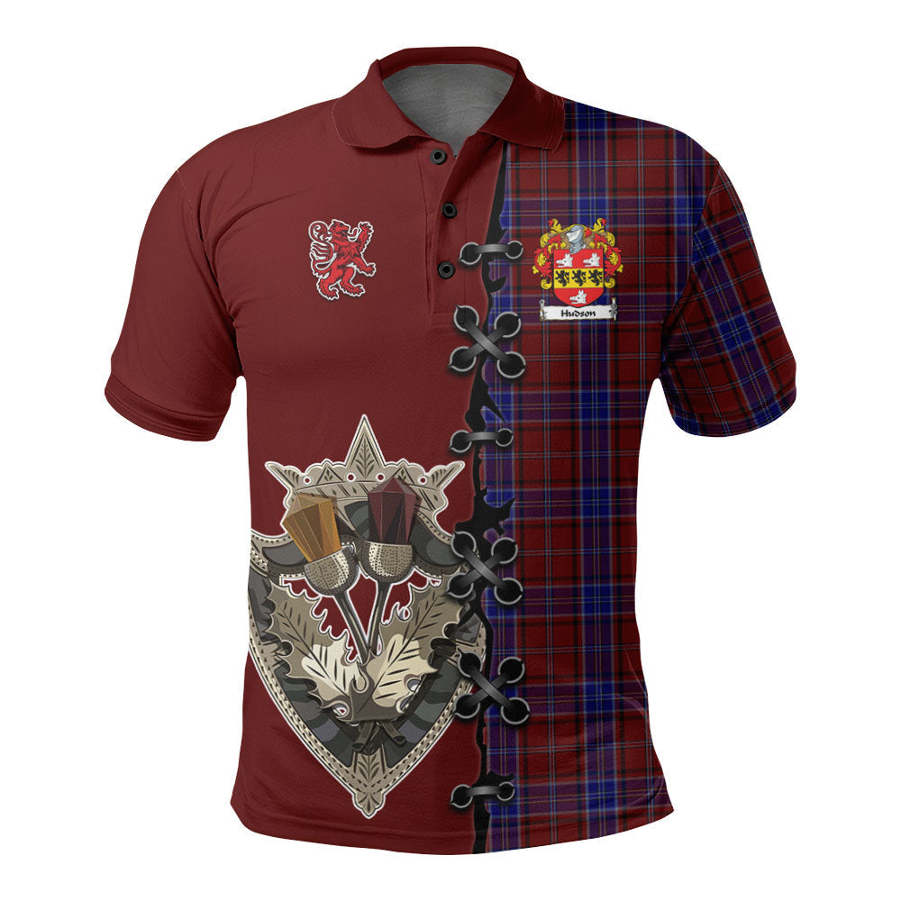 Clan Hudson Tartan Polo Shirt - Lion Rampant And Celtic Thistle Style GA22 Hudson Tartan Tartan Polo   