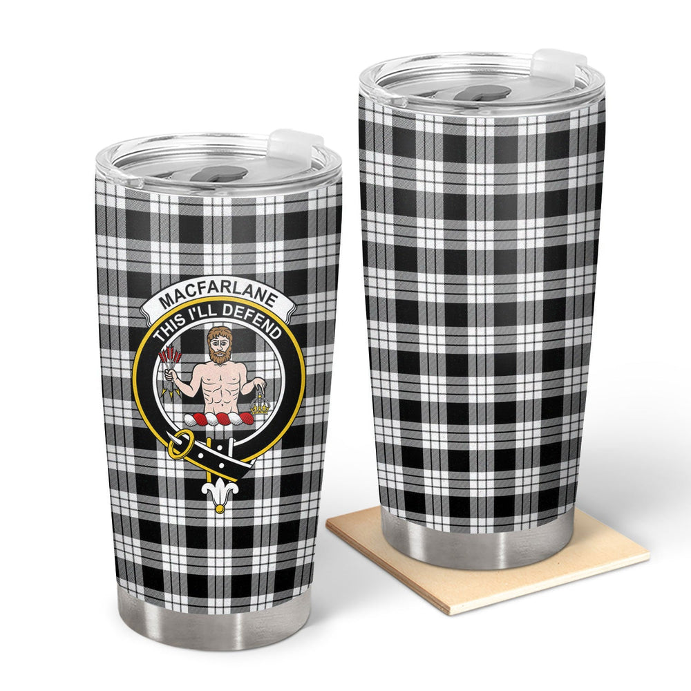 Clan MacFarlane Black _ White Tartan Crest Tumbler GK44 Clan MacFarlane Tartan Today   