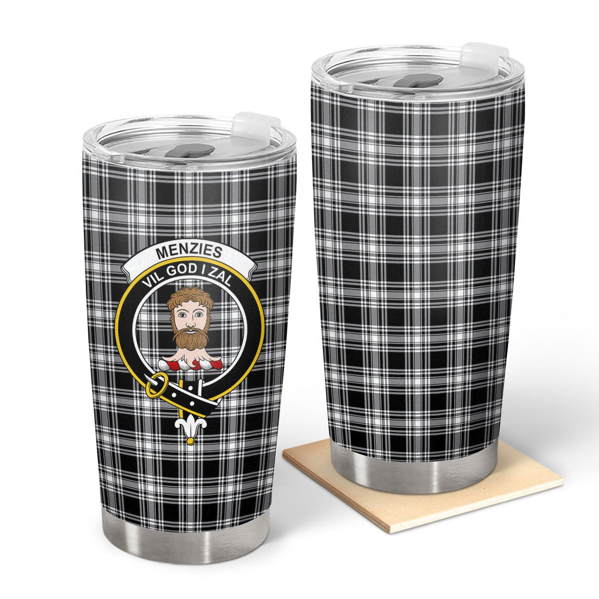 Clan Menzies Black _ White Modern Tartan Crest Tumbler XA15 Clan Menzies Tartan Today   