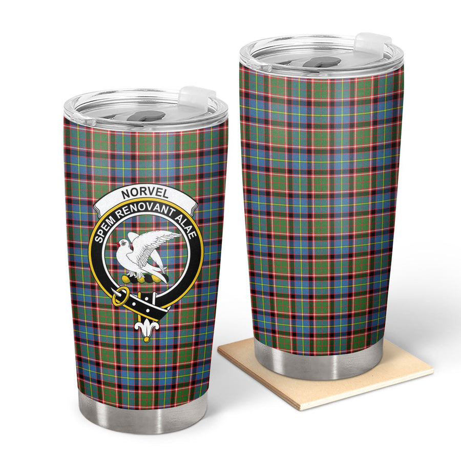 Clan Norvel (or Norvill) Tartan Crest Tumbler
