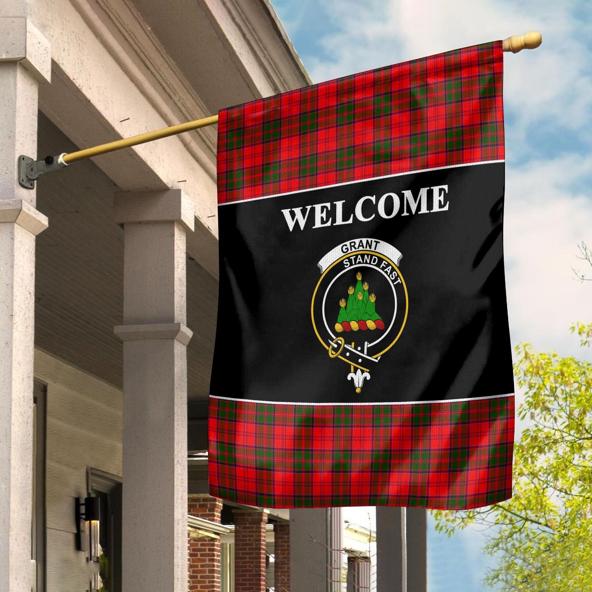 Clan Grant Tartan Crest Black Garden Flag WM58 Clan Grant Tartan Today   