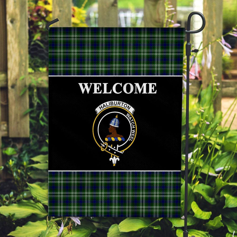 Clan Haliburton Tartan Crest Black Garden Flag
