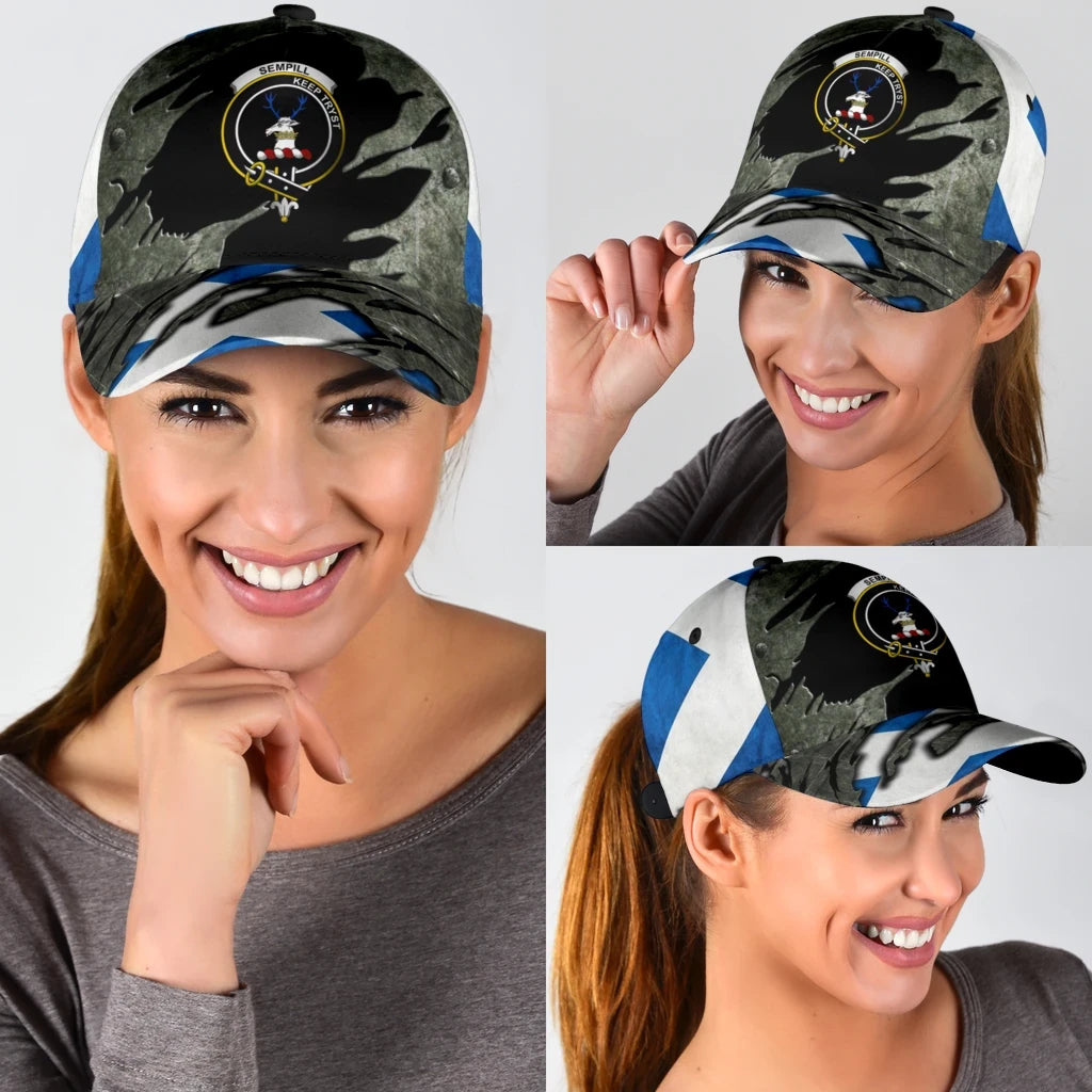 Clan Sempill Modern Tartan Crest Classic Cap ET68 Sempill Modern Tartan Tartan Cap   