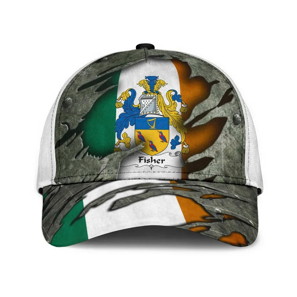 Clan Fisher Coat Of Arms - Irish Family Crest Classic Cap PT77 Fisher Coat Of Arms Irish Cap   
