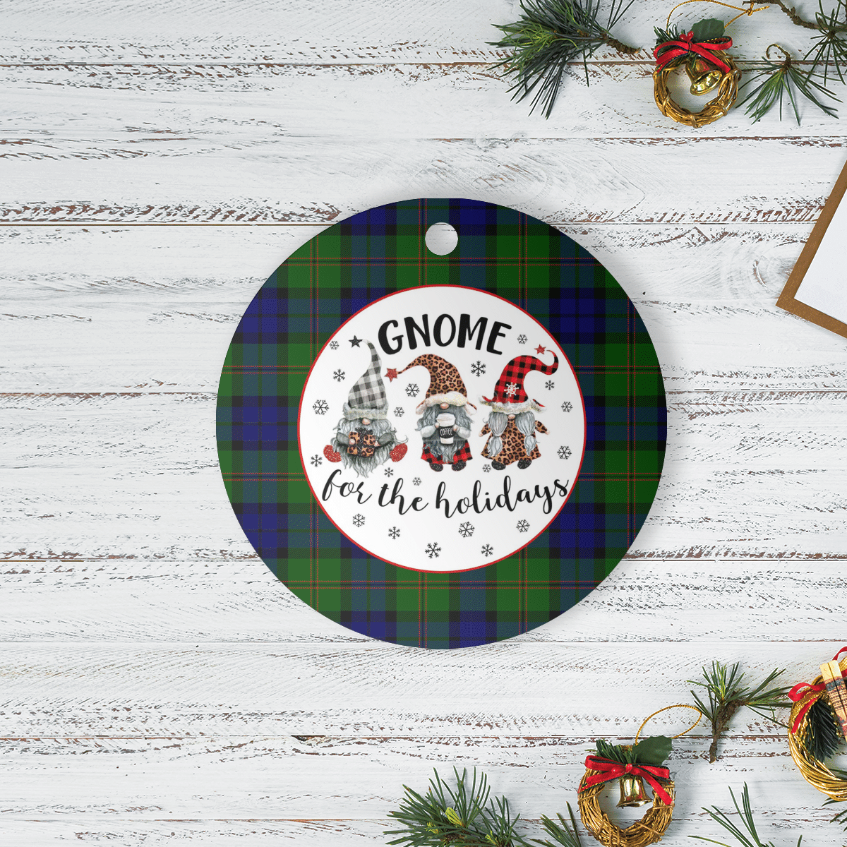 Clan Dundas Modern Tartan Tartan Crest Gnome Round Ceramic Ornament WY23 Dundas Modern Tartan Tartan Christmas   