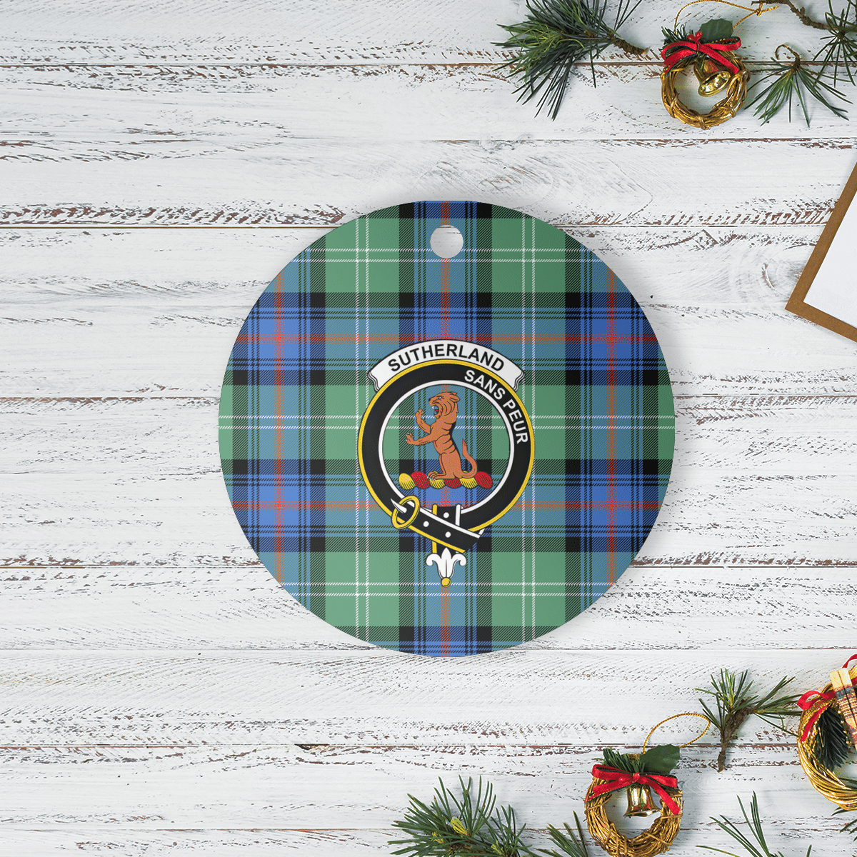 Clan Sutherland Old Ancient Tartan Crest Round Ceramic Ornament VY18 Sutherland Old Ancient Tartan Tartan Christmas   