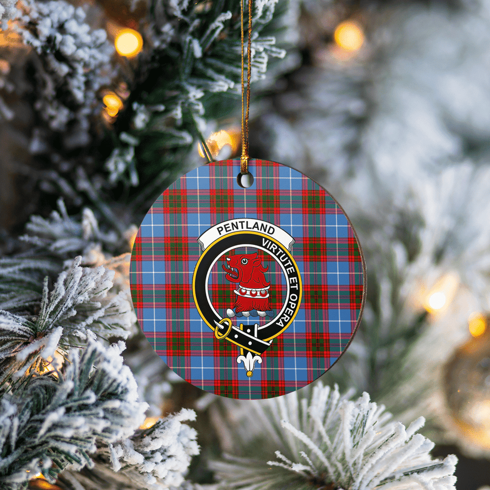 Clan Pentland (Edinburgh) Tartan Crest Round Ceramic Ornament GW35 Pentland (Edinburgh) Tartan Tartan Christmas   