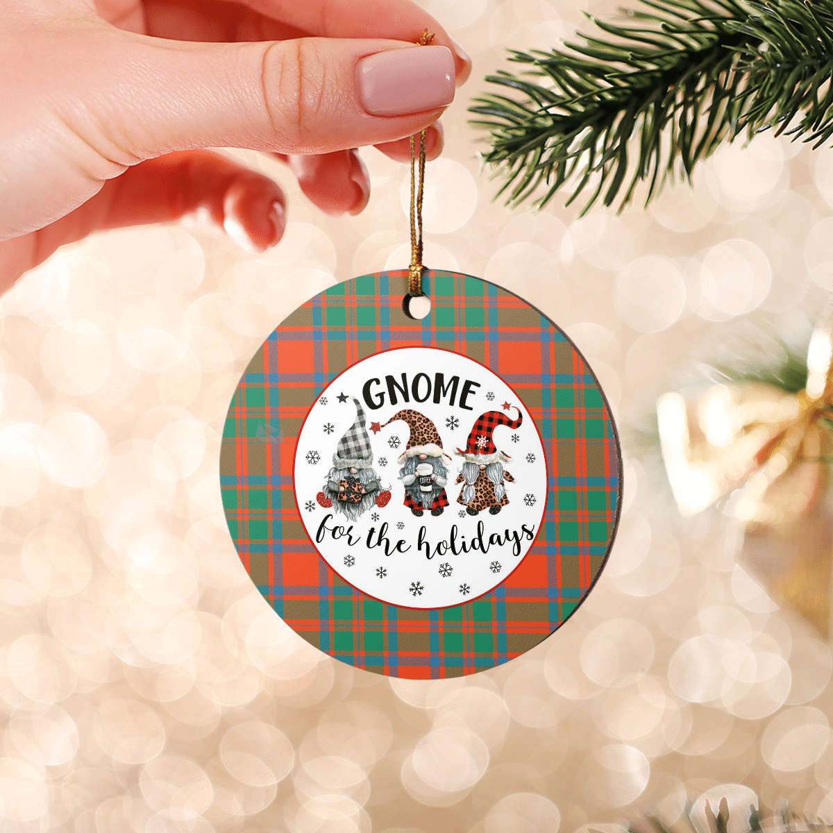 Clan MacKintosh Ancient Tartan Tartan Crest Gnome Round Ceramic Ornament QD21 MacKintosh Ancient Tartan Tartan Christmas   