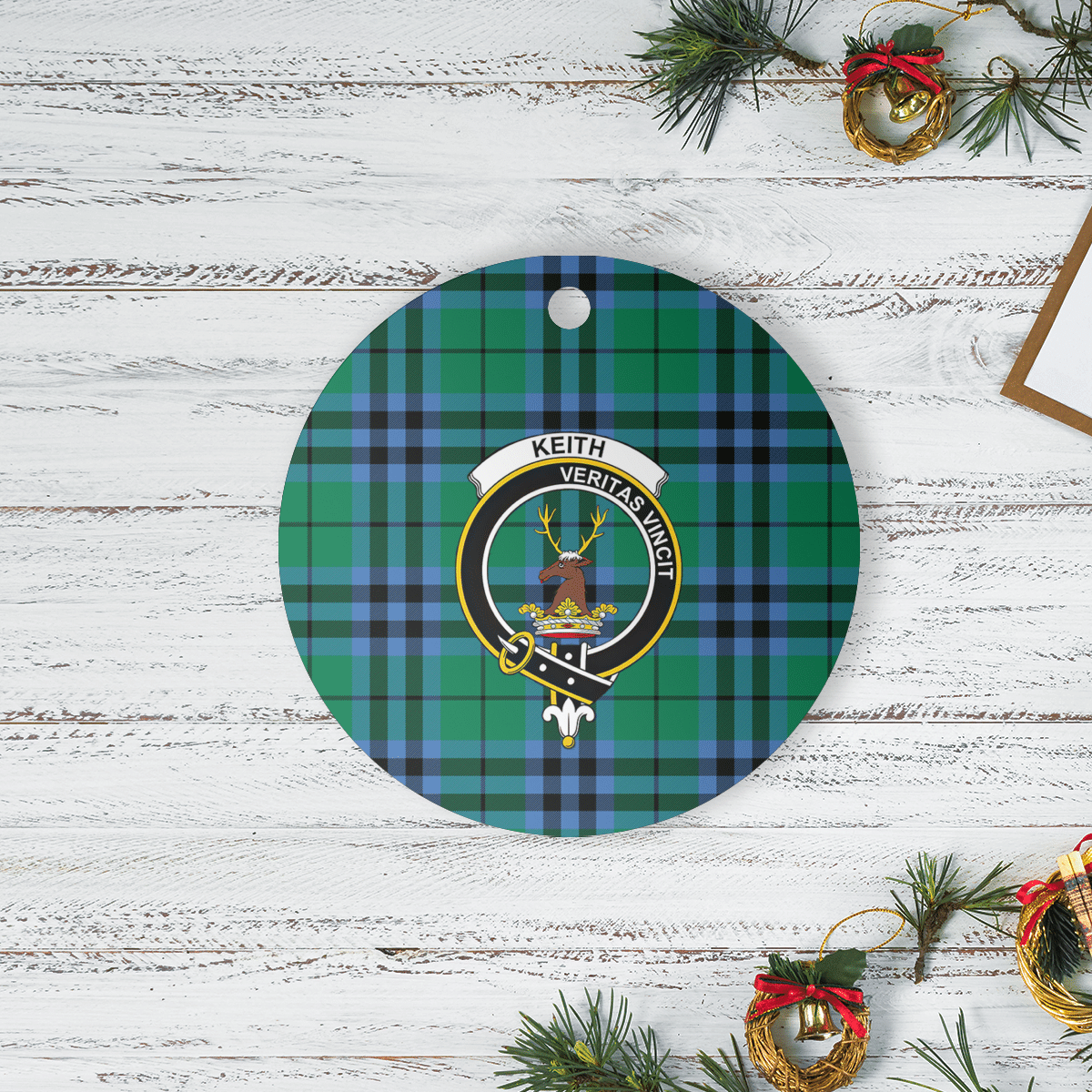 Clan Keith Ancient Tartan Crest Round Ceramic Ornament WN61 Keith Ancient Tartan Tartan Christmas   