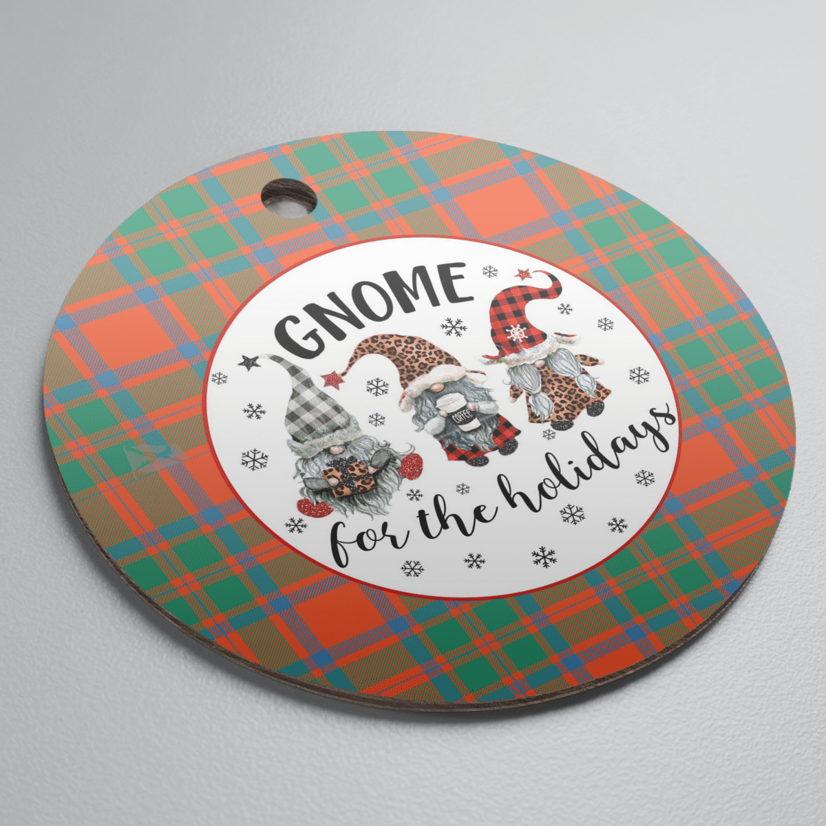 Clan MacKintosh Ancient Tartan Tartan Crest Gnome Round Ceramic Ornament QD21 MacKintosh Ancient Tartan Tartan Christmas   