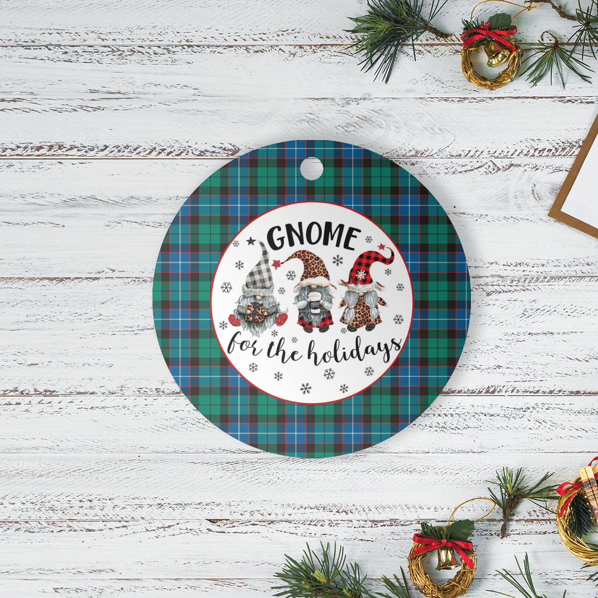 Clan Hunter Ancient Tartan Tartan Crest Gnome Round Ceramic Ornament II84 Hunter Ancient Tartan Tartan Christmas   
