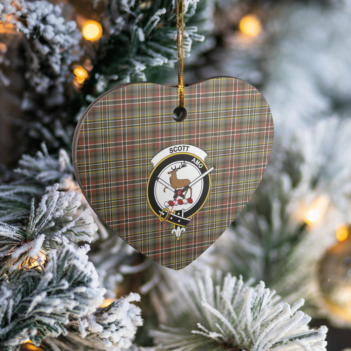 Clan Scott Green Weathered Tartan Crest Heart Ceramic Ornament XQ53 Scott Green Weathered Tartan Tartan Christmas   